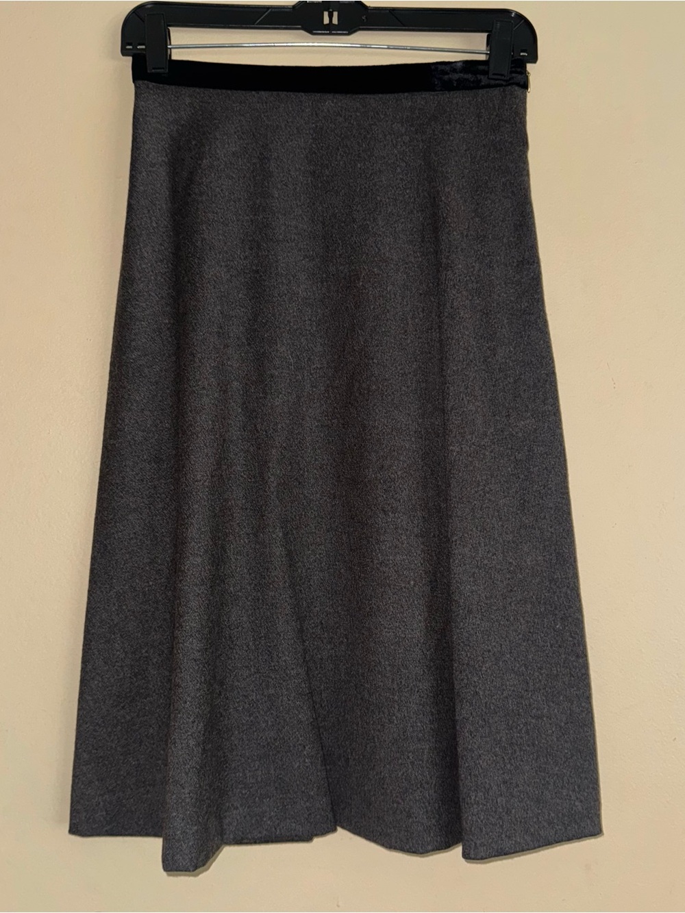 JOSEPH Gray Midi Wool Blend Silk Velvet Trim Skirt Size 36
